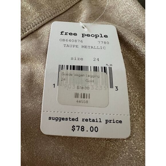 Free People NWT Metallic Gold Back Faux Pockets Vegan Suede Leggings MSRP $78 - Picture 6 of 6